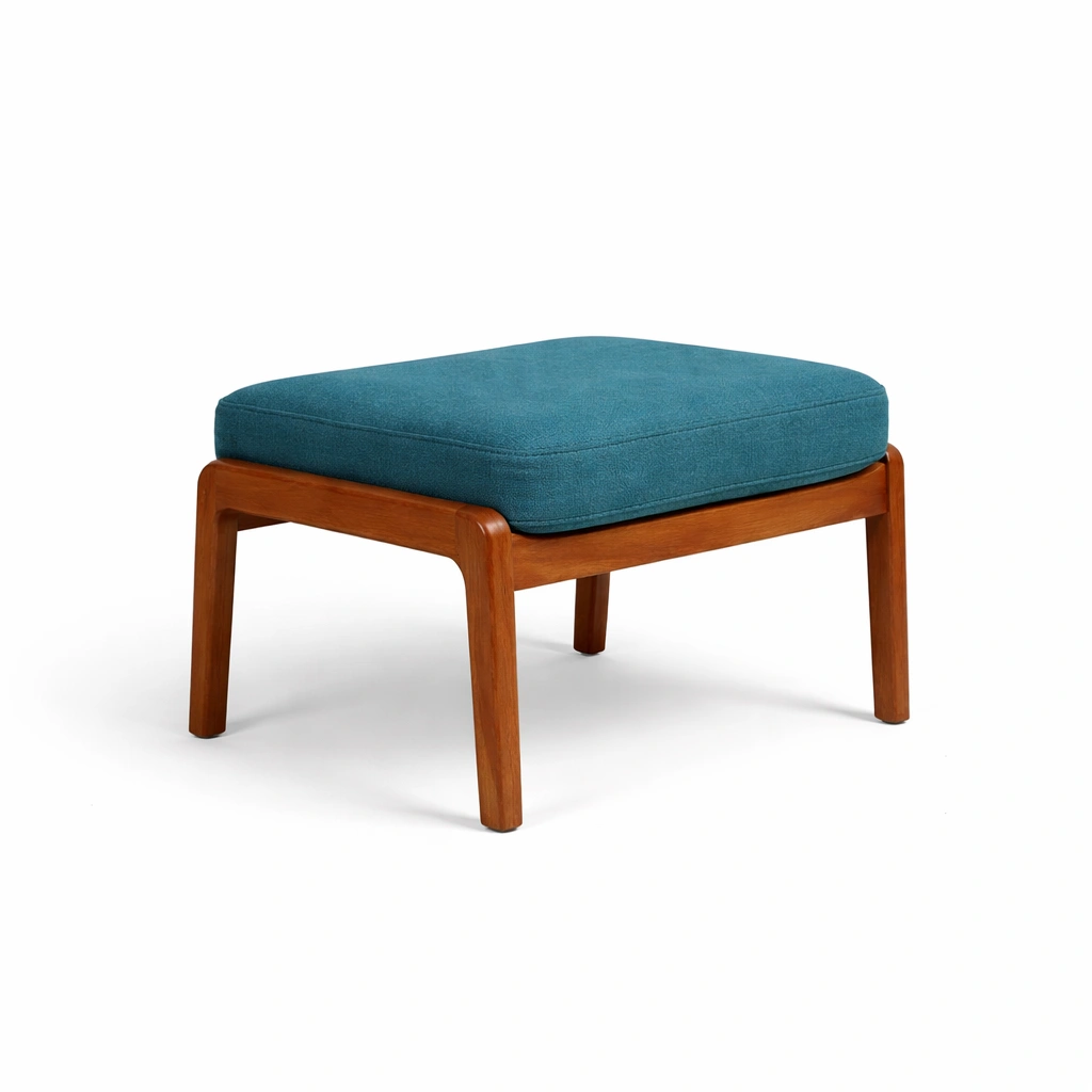 Hocker Holz Natur mit Stoffpolster Blau-dunvexa