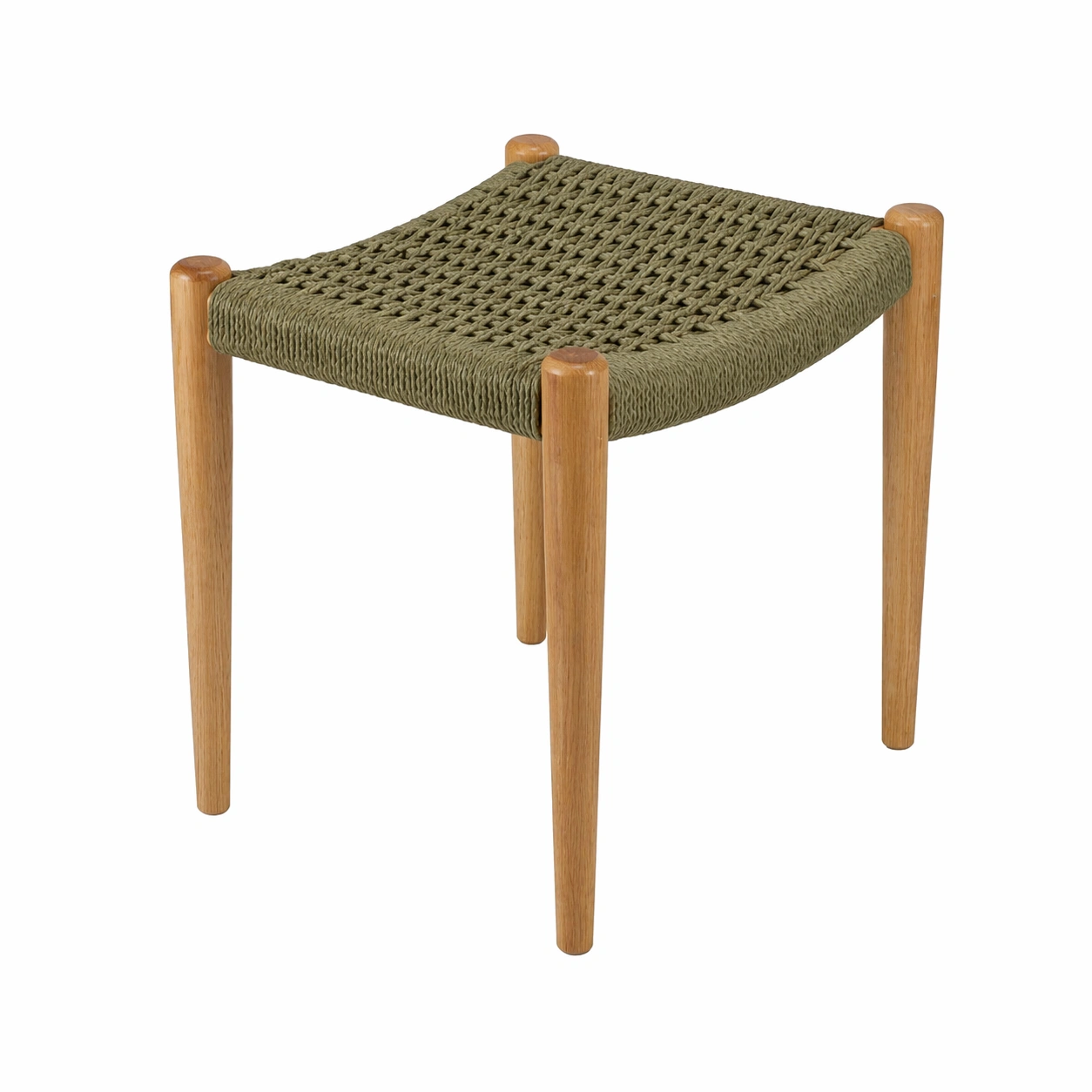 Hocker Holz Natur mit Geflecht Sitz Gruen-dunvexa