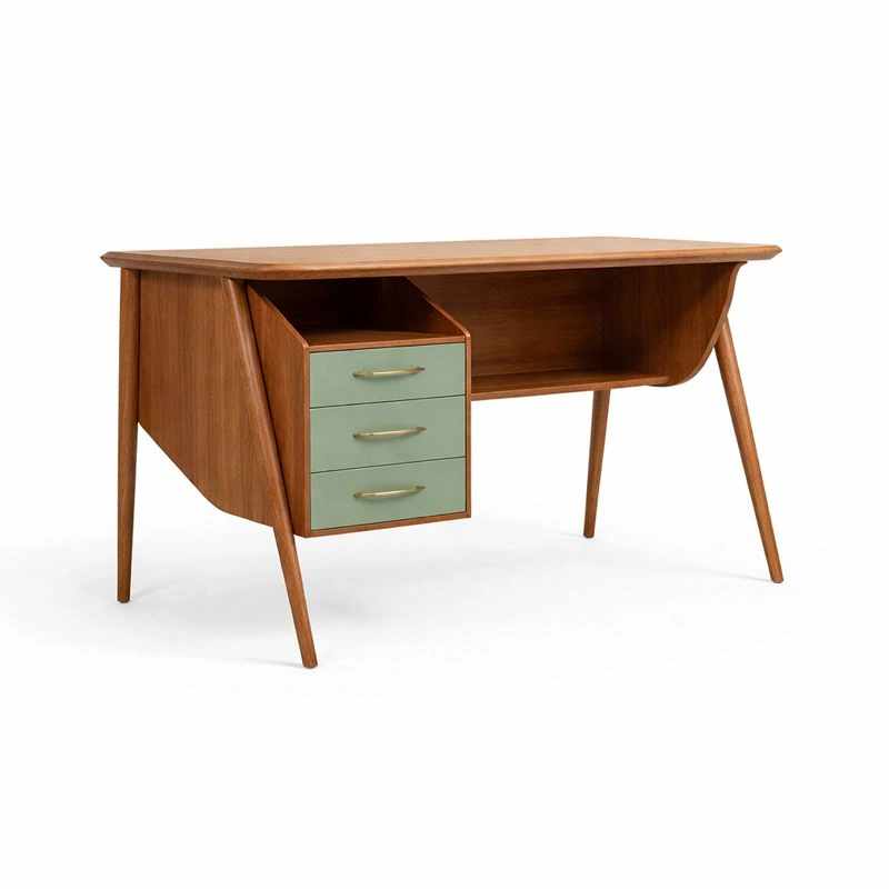 Schreibtisch Holz Natur mit Schubladen Gruen-dunvexa