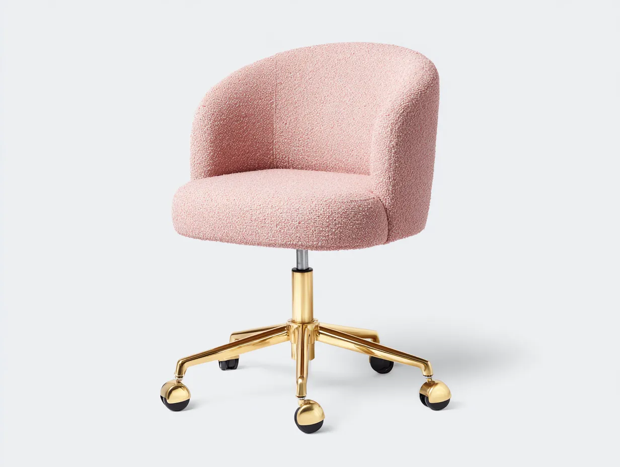 Silla de oficina 60 x 60 x 85 cm - rosa suave - base metálica dorada con ruedas-Dovomihaus