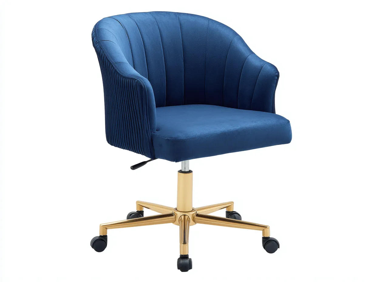 Silla de oficina giratoria  en terciopelo azul intenso con base dorada y ruedas 59 x 59 x 87 cm - para despacho - estilo sofisticado y decorativo-Dovomihaus