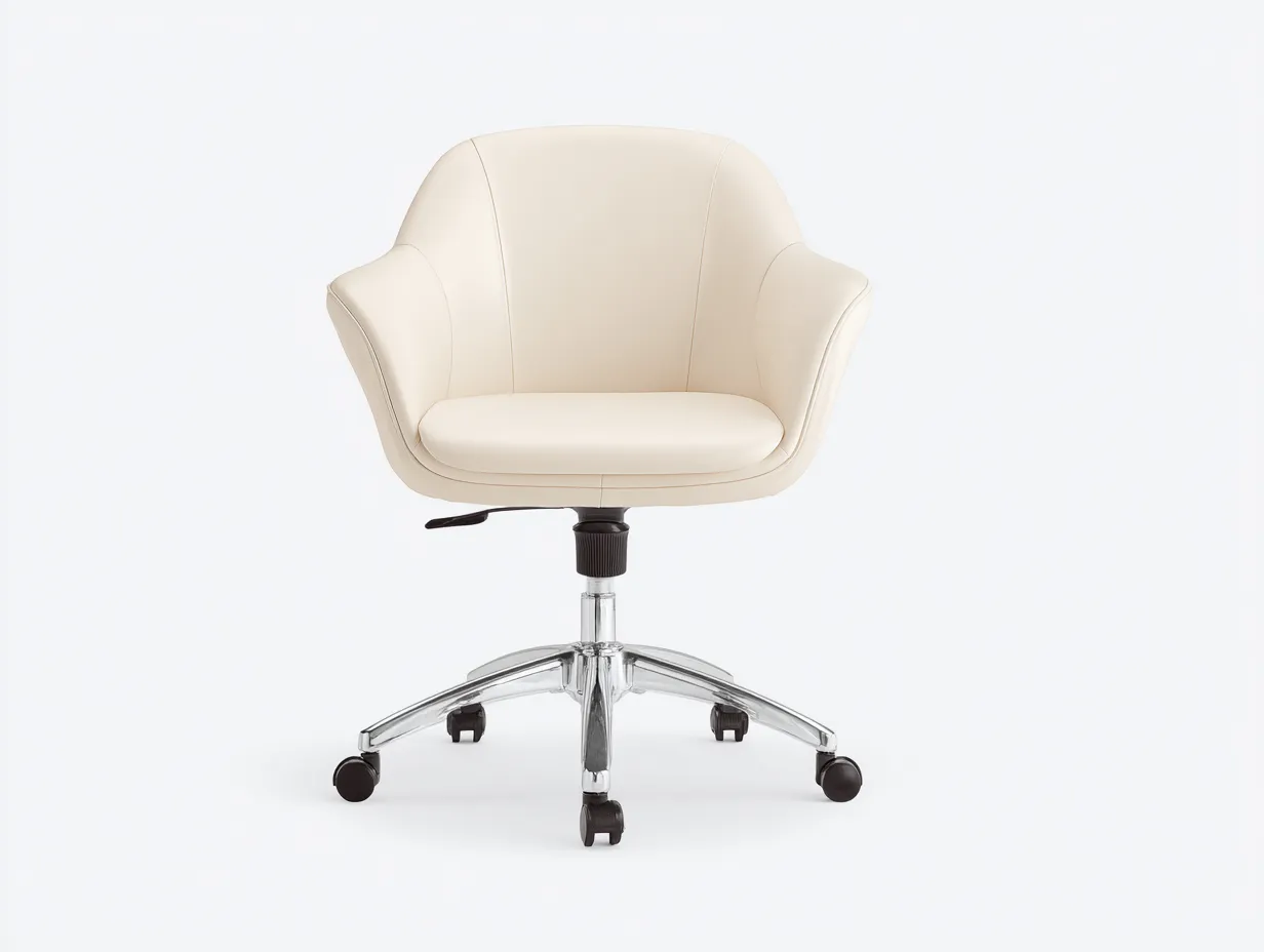 Silla de oficina en polipiel marfil con base cromada y ruedas 60 x 60 x 84 cm - para despacho - estilo elegante y luminoso-Dovomihaus