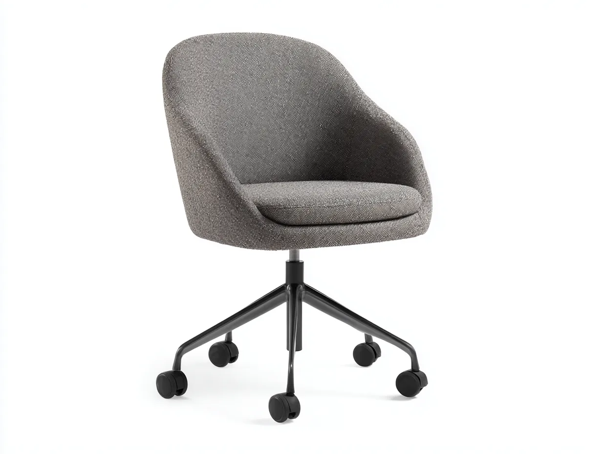 Silla de oficina giratoria tapizada en tejido gris topo con base metálica negra y ruedas 60 x 60 x 82 cm - para despacho - estilo contemporáneo y funcional-Dovomihaus