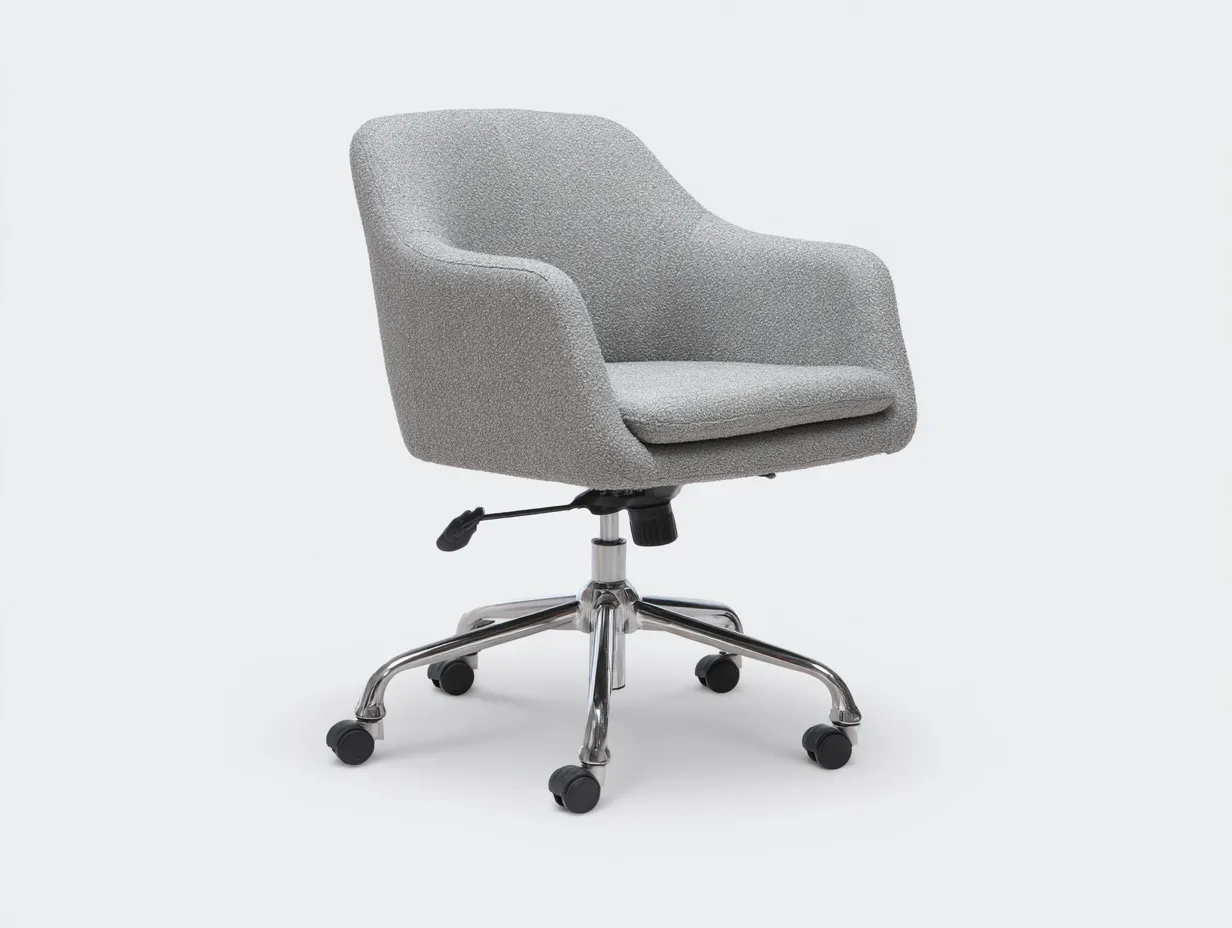 Silla de oficina giratoria tapizada en tejido gris perla con base cromada y ruedas 61 x 61 x 85 cm - para despacho - estilo limpio y contemporáneo-Dovomihaus