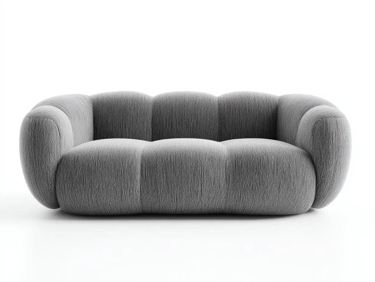 Sofá de 3 plazas en tela texturizada 196 x 96 x 74 cm - gris claro - para salón - estilo escultural con brazos redondeados, respaldo curvo y volumen acolchado-Dovomihaus