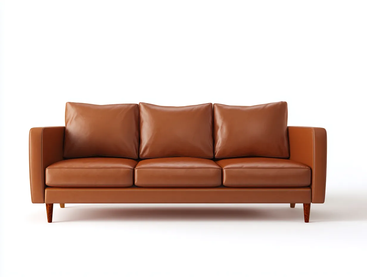 Sofá de 3 plazas en cuero sintético 220 x 89 x 83 cm - coñac y castaño medio - para salón - estilo urbano elegante con brazos rectos, cojines sueltos y patas de madera afiladas-Dovomihaus