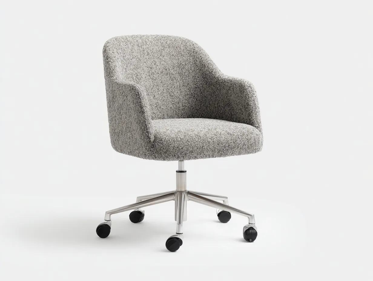 Silla de oficina giratoria tapizada en tejido gris claro jaspeado con base metálica plateada y ruedas 60 x 60 x 84 cm - para despacho - estilo suave y contemporáneo-Dovomihaus