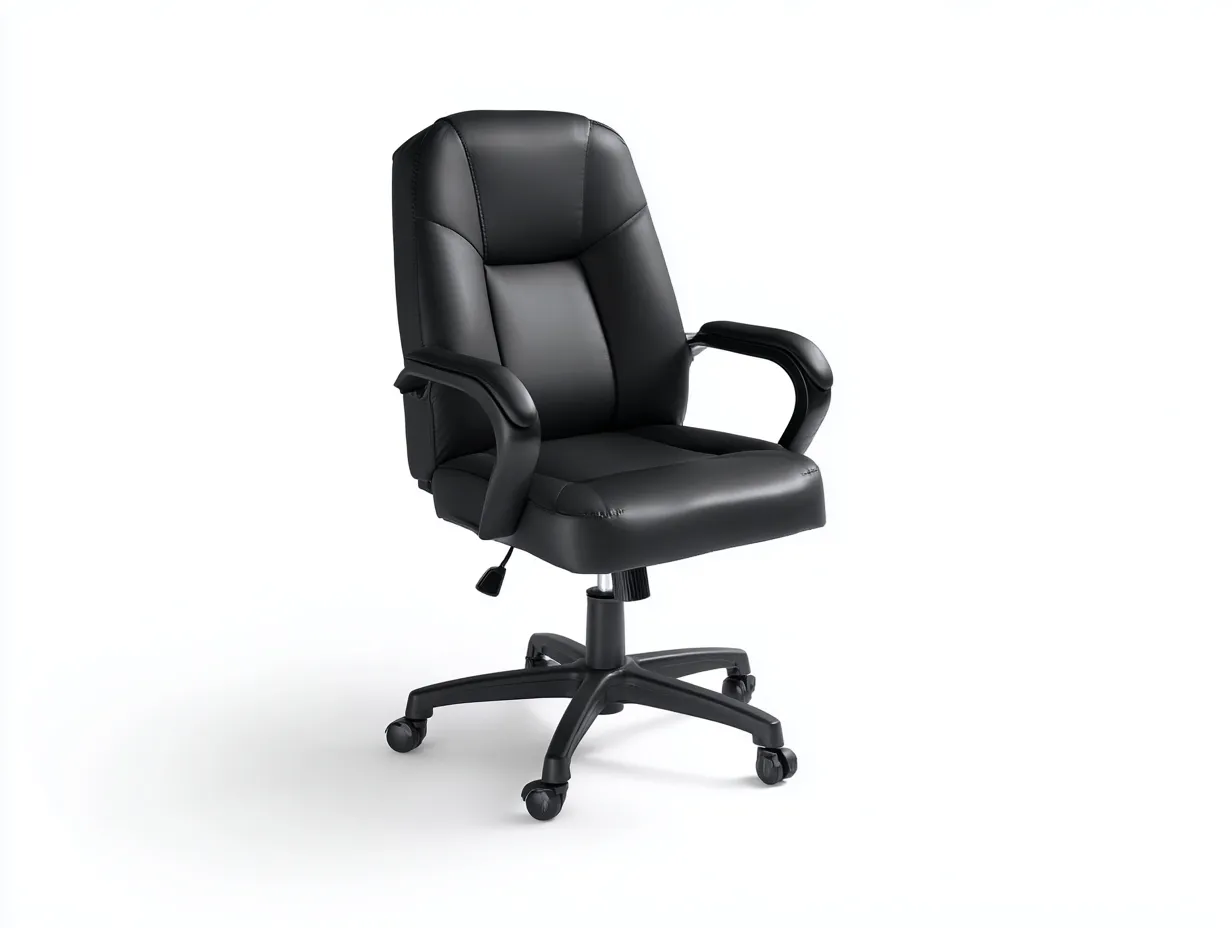 Silla de oficina en polipiel negra con respaldo alto y ruedas 66 x 70 x 108 cm - para despacho - estilo profesional y sobrio-Dovomihaus