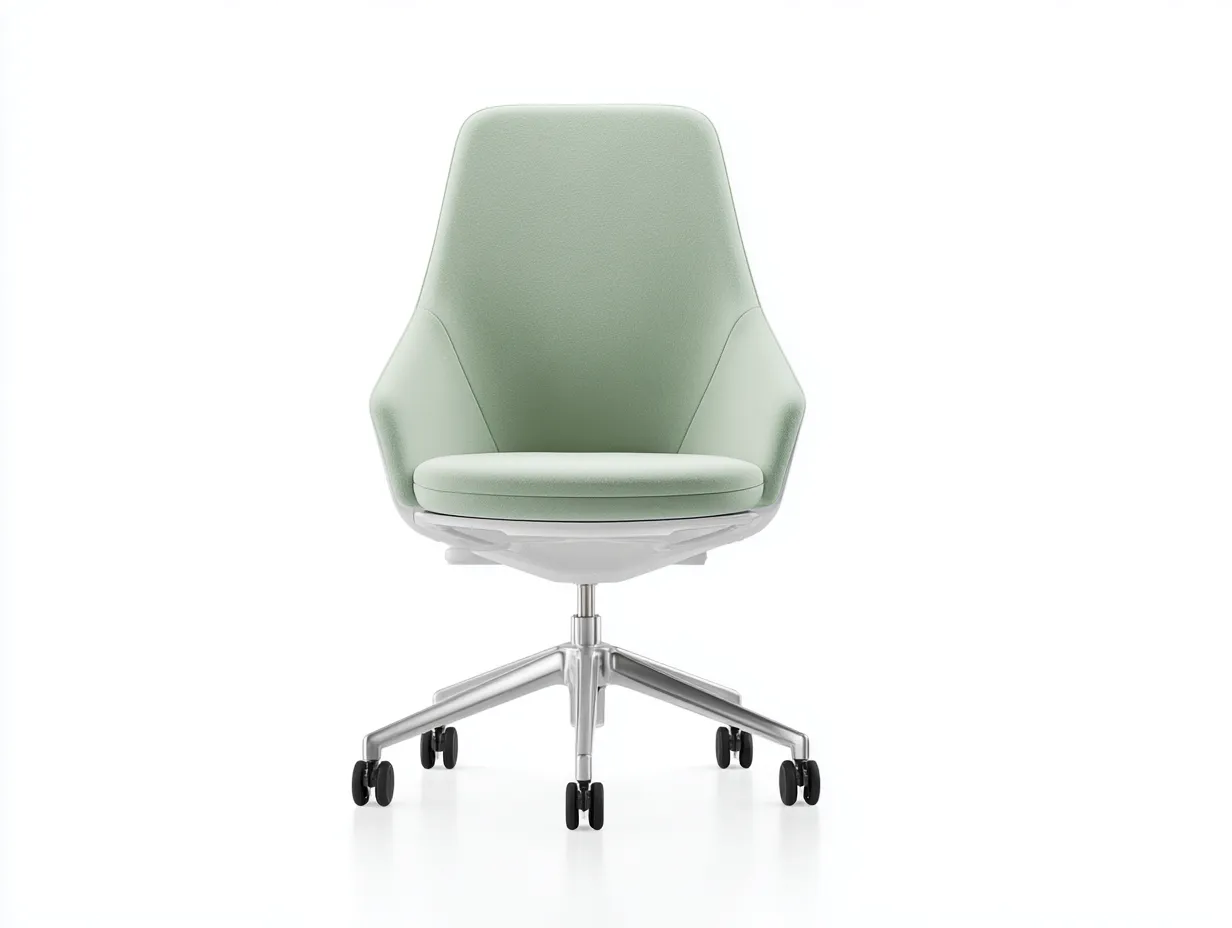 Silla de oficina giratoria tapizada en tela verde menta con base metálica plateada y ruedas 64 x 64 x 96 cm - para despacho - estilo moderno y ligero-Dovomihaus