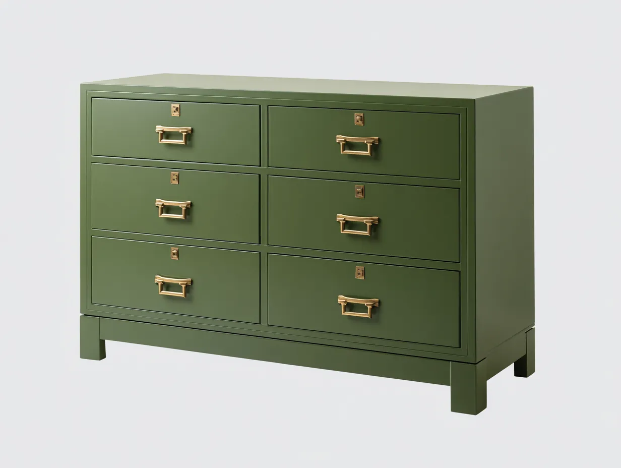 Cómoda 135 x 40 x 88 cm - verde oliva - estilo moderno para dormitorio-Dovomihaus