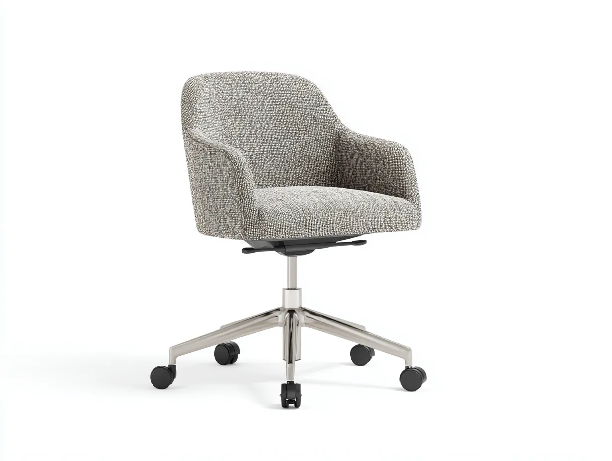 Silla de oficina giratoria tapizada en tejido gris jaspeado con base metálica plateada y ruedas 61 x 61 x 83 cm - para despacho - estilo actual y confortable-Dovomihaus