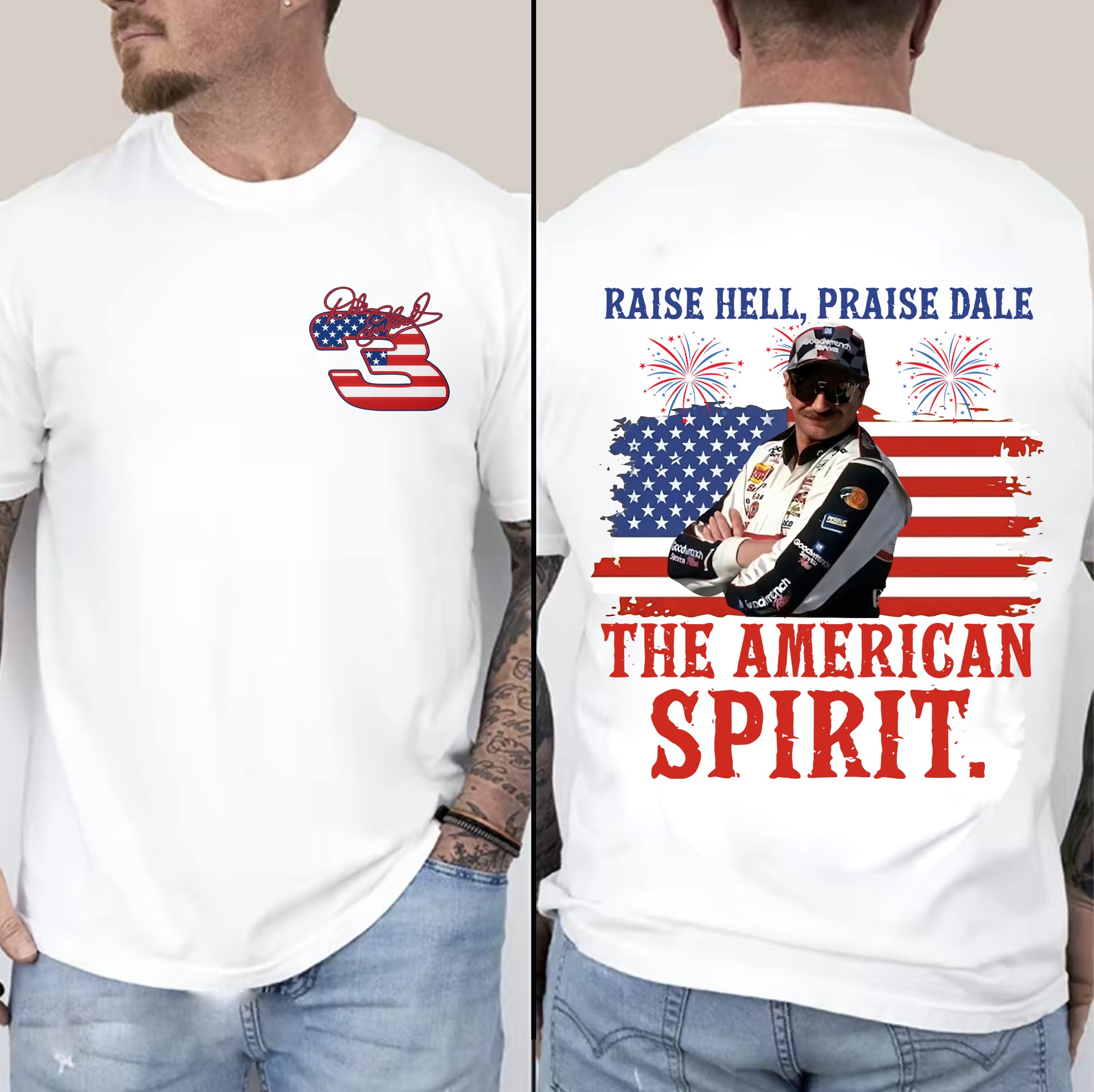 Raise Hell Praise Dale Shirt, The American Spirit Graphic Tee, Patriotic Racing Style Shirt, Vintage USA Flag T Shirt, 4th Of July Outfit, Gift For Dad