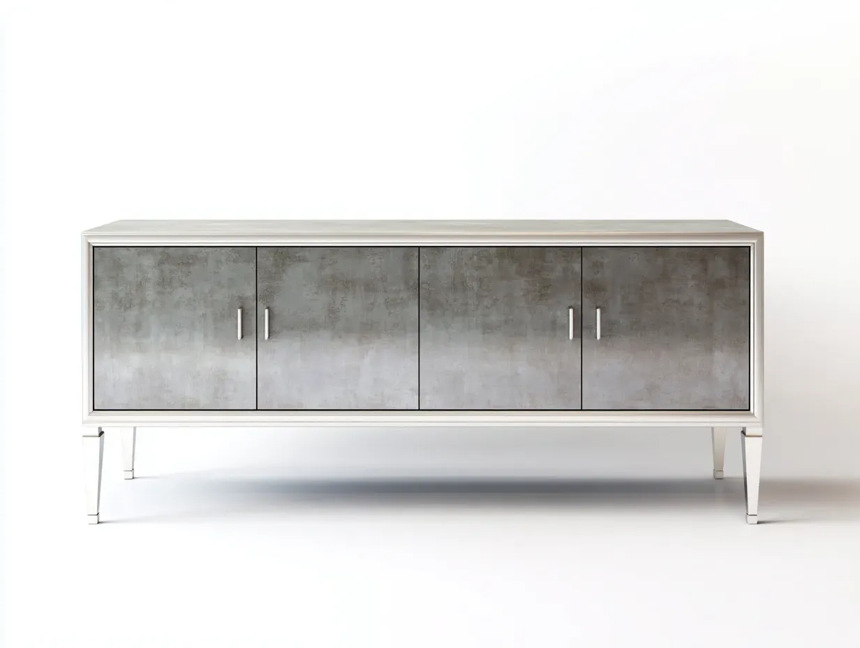Aparador de 4 puertas en acabado gris mineral con estructura marfil y patas metálicas 184 x 44 x 80 cm - para salón - estilo elegante y contemporáneo-Lariaihome