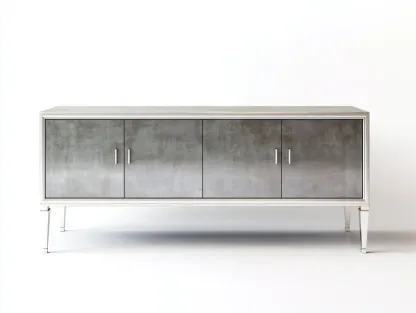 Aparador de 4 puertas en acabado gris mineral con estructura marfil y patas metálicas 184 x 44 x 80 cm - para salón - estilo elegante y contemporáneo-Lariaihome