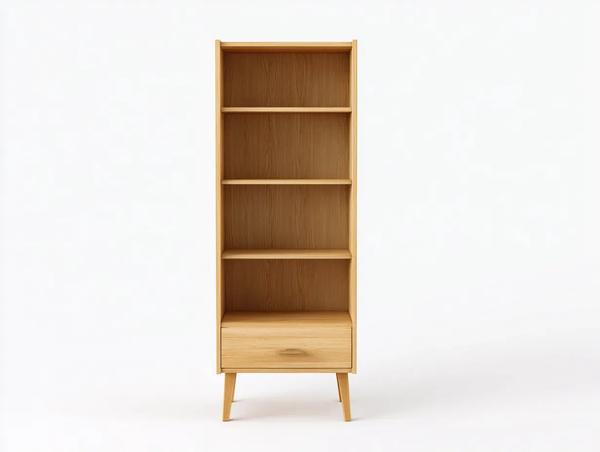 Estantería vertical madera 55 x 38 x 188 cm - acabado natural - con estantes abiertos y cajón inferior-Lariaihome