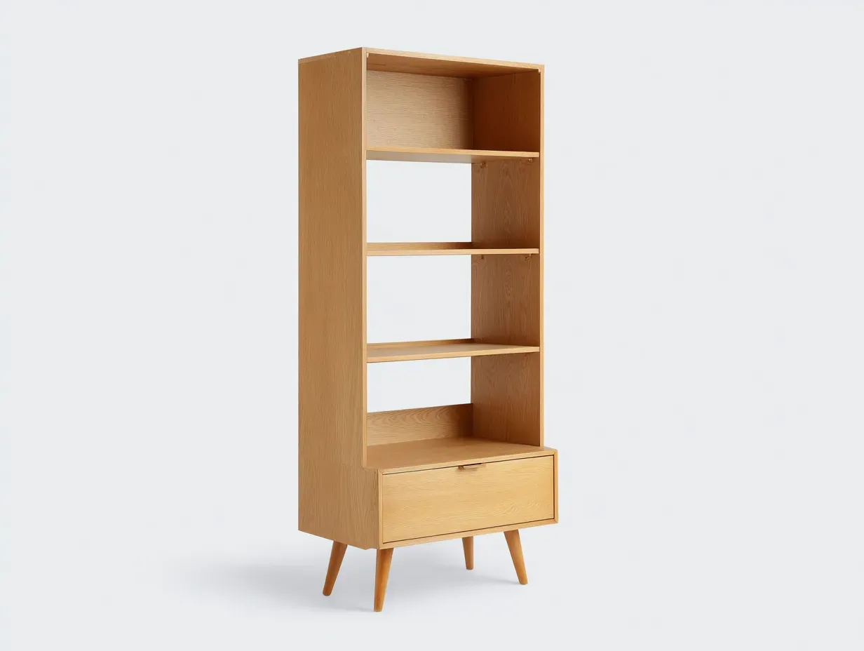 Estantería alta madera 60 x 40 x 180 cm - roble claro - almacenamiento abierto con cajón inferior-Lariaihome