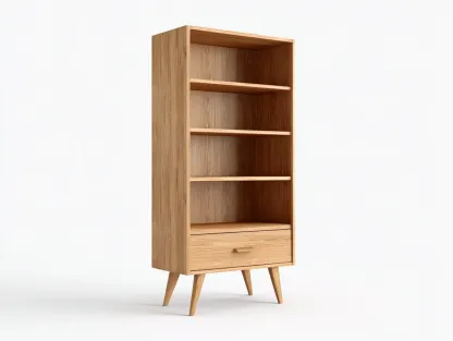 Estantería alta con cajón en madera 82 x 36 x 182 cm - roble claro - para salón - estilo nórdico con baldas abiertas cajón inferior y patas inclinadas-Lariaihome