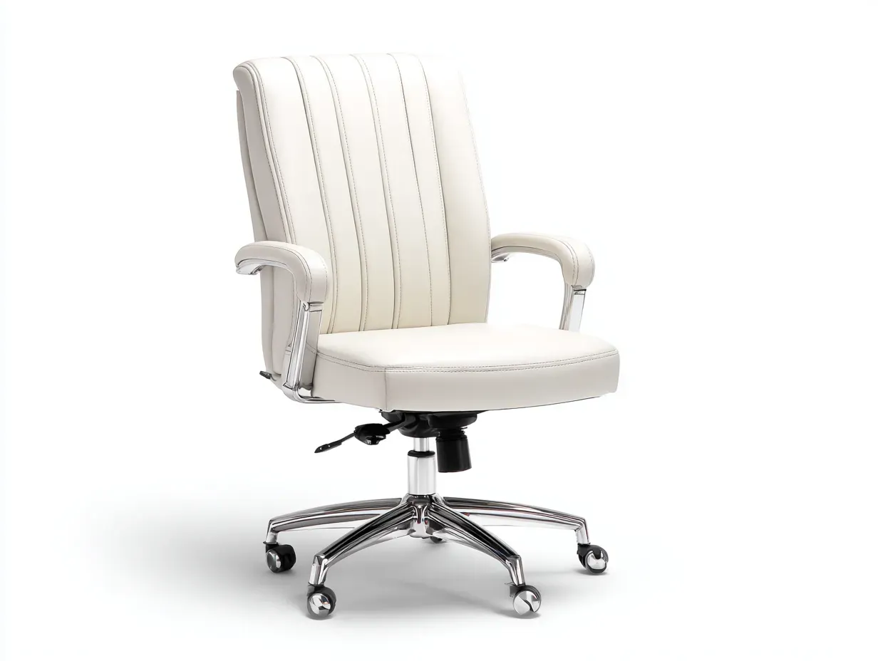 Silla de oficina en cuero sintético 63 x 61 x 95 cm - blanco crema - para despacho - con respaldo alto y ruedas giratorias-Lariaihome