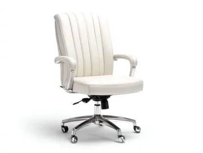 Silla de oficina en cuero sintético 63 x 61 x 95 cm - blanco crema - para despacho - con respaldo alto y ruedas giratorias-Lariaihome