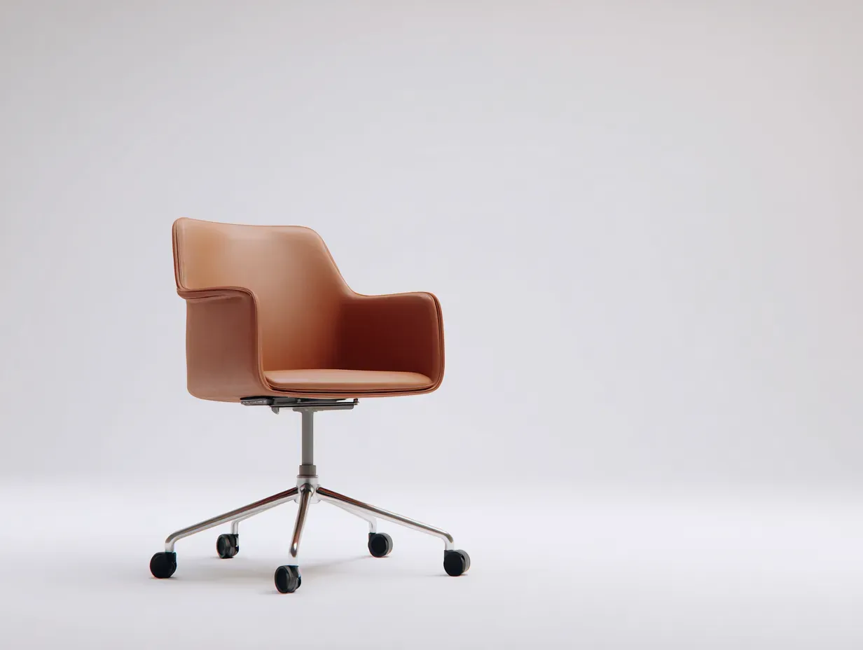 Silla de oficina piel sintética 62 x 60 x 88 cm - marrón - giratoria - con reposabrazos envolventes y base metálica-Lariaihome