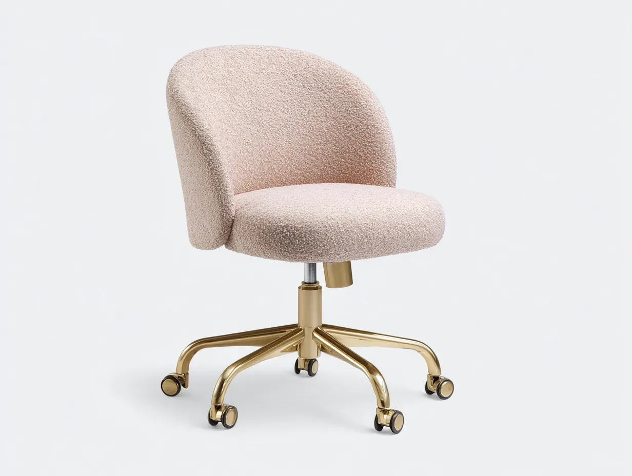 Silla de oficina tela bouclé 58 x 57 x 82 cm - beige claro - giratoria - base dorada con ruedas-Lariaihome