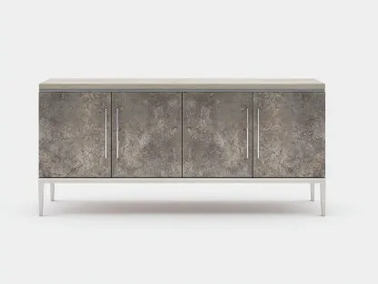 Aparador de 4 puertas acabado piedra gris con tapa clara y patas metálicas plateadas 165 x 44 x 81 cm - para salón - estilo contemporáneo y sofisticado-Lariaihome