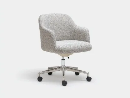 Silla de oficina en tejido bouclé 59 x 57 x 83 cm - gris claro - para escritorio - con base giratoria y ruedas-Lariaihome