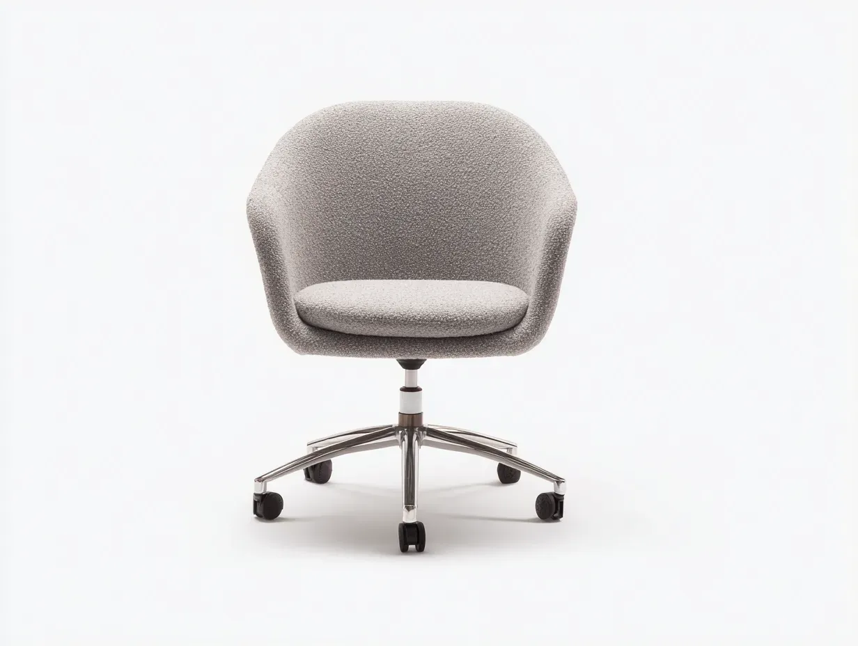 Silla de oficina en tejido bouclé 60 x 58 x 82 cm - gris claro - para oficina y estudio - con base giratoria cromada-Lariaihome