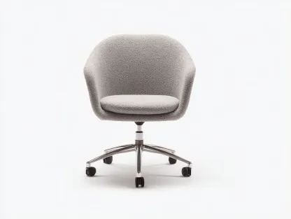 Silla de oficina en tejido bouclé 60 x 58 x 82 cm - gris claro - para oficina y estudio - con base giratoria cromada-Lariaihome