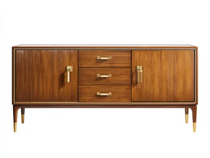 Aparador madera 172 x 45 x 75 cm - nogal con detalles dorados - estilo moderno con gran capacidad-Lariaihome