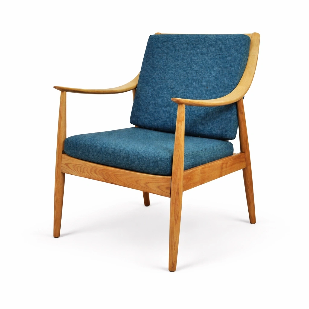 Lounge Sessel Holz Stoff Blau-nivvira