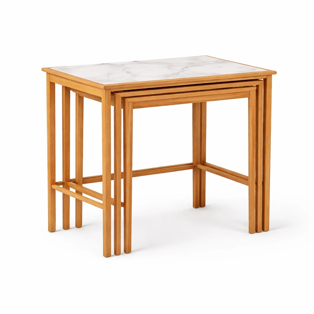 Set Nesting Tische mit Marmorplatte Beige-nivvira