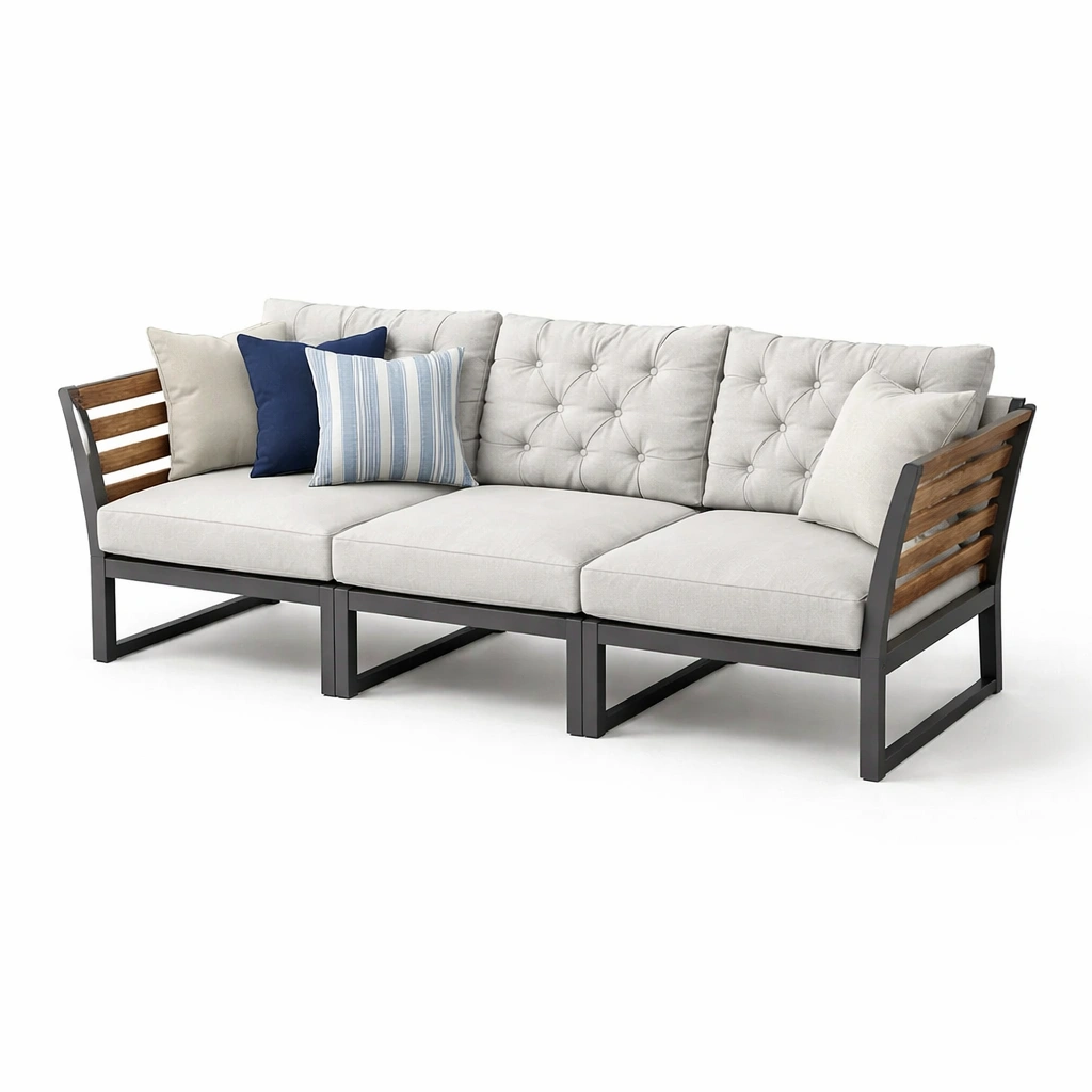 Gartensofa Set Grau Metall Holz Modern-avliron