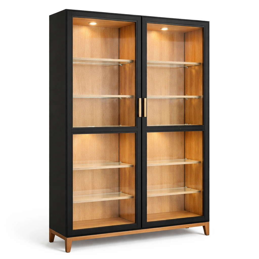 Vitrine Schwarz Holz Glas Modern mit Beleuchtung-avliron