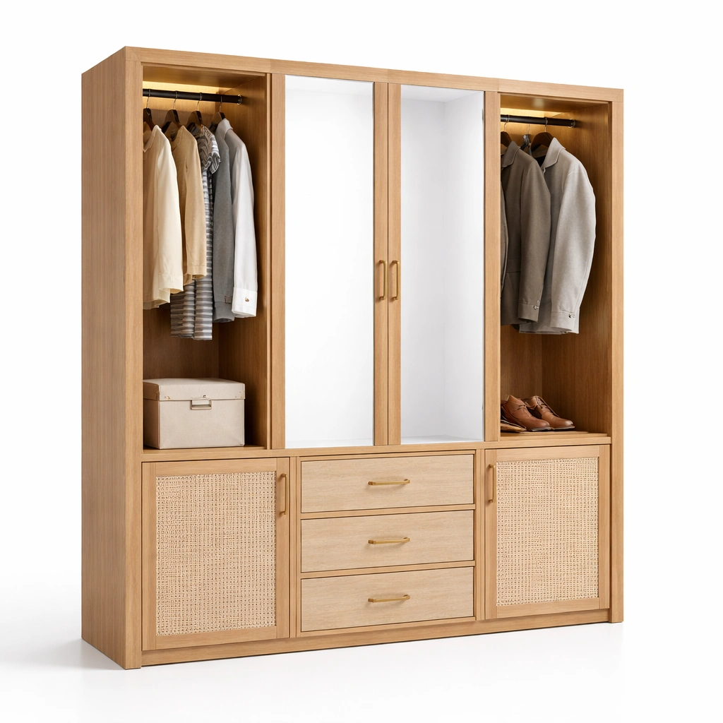 Kleiderschrank Holz Natur mit Spiegel Modern-avliron