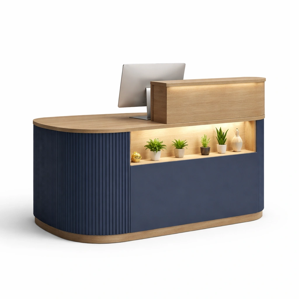 Empfangstheke Modern Blau Holz LED Design-avliron