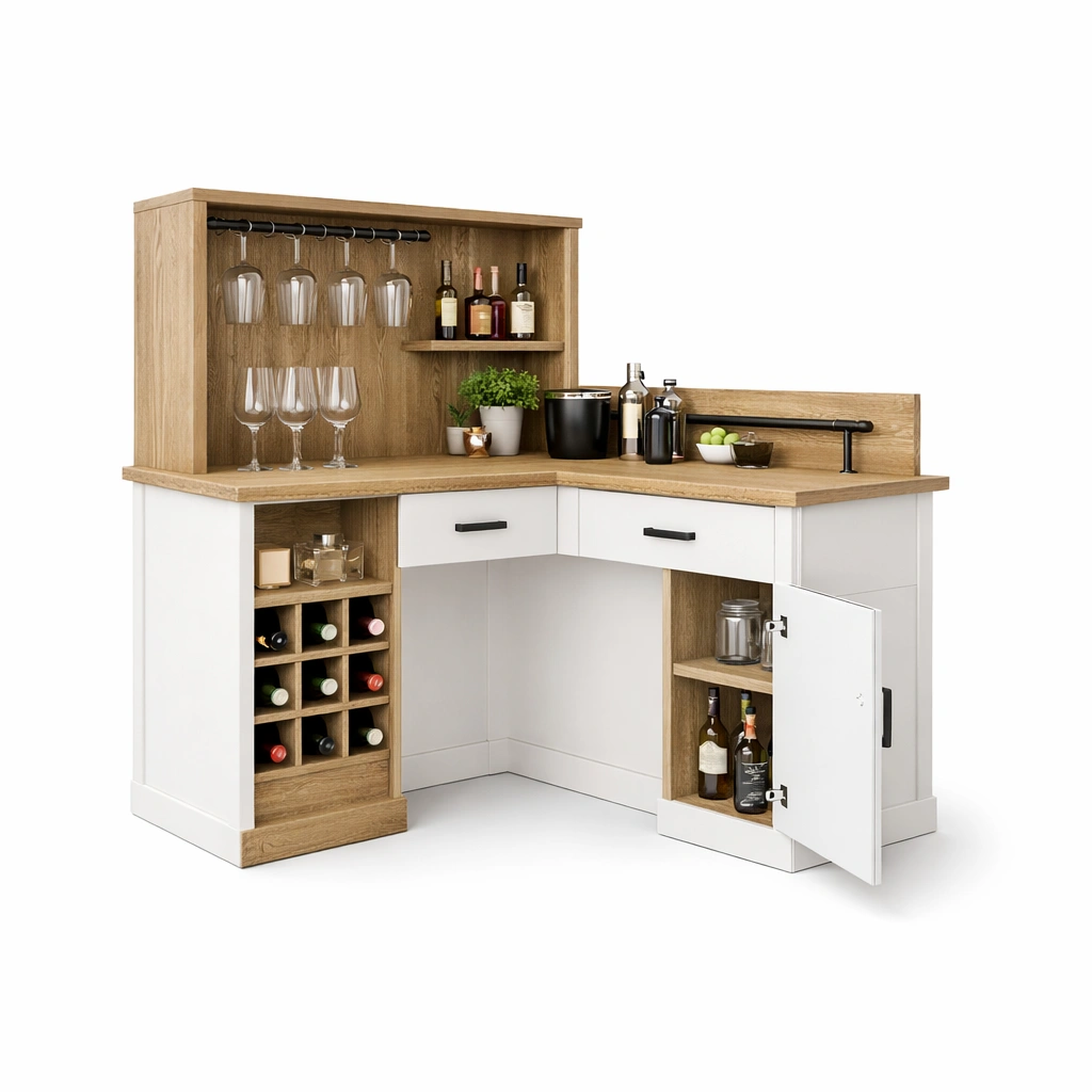 Eck Bar Schrank Holz Weiss Modern mit Weinregal-avliron