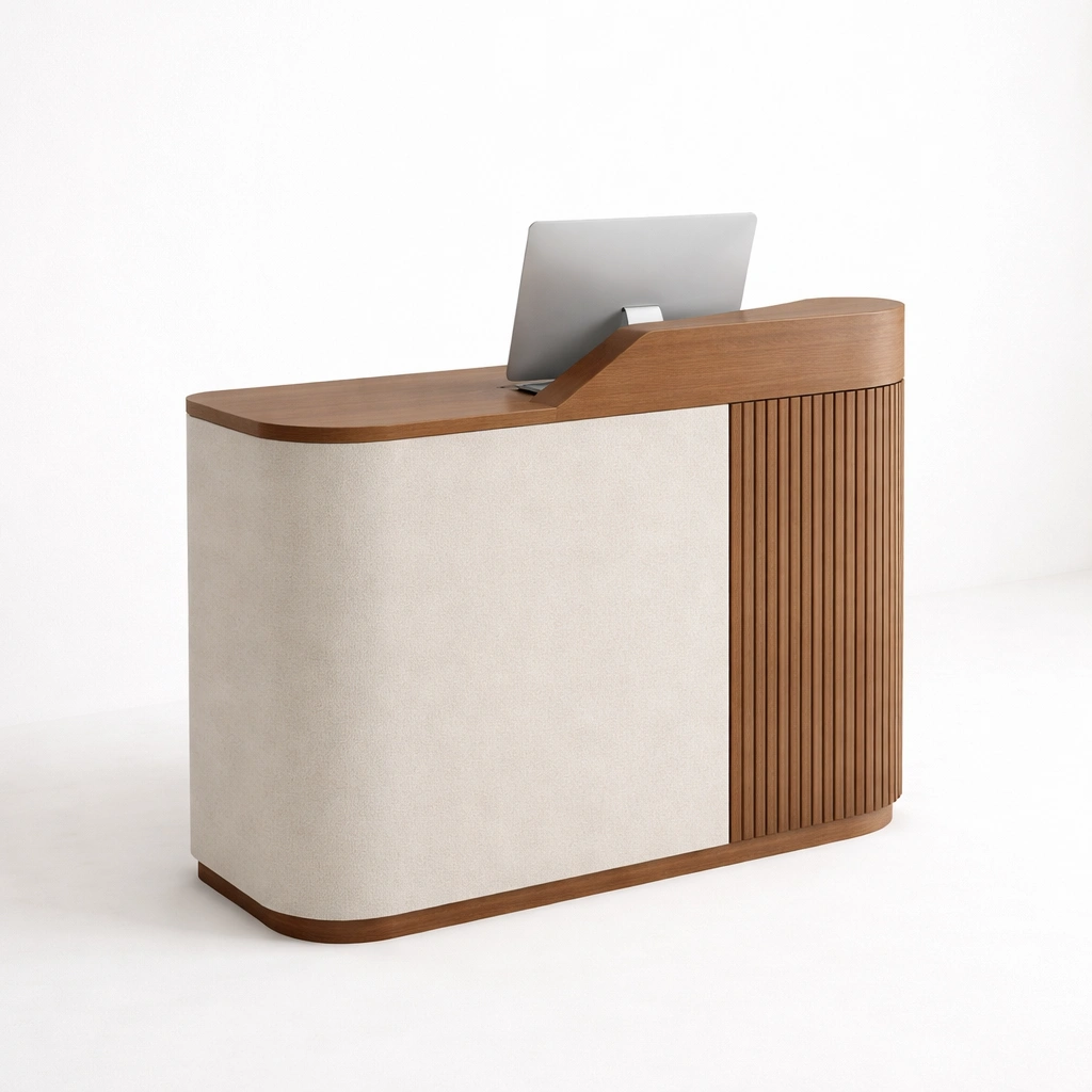 Empfangstheke Modern Beige Holz Rund Design-avliron