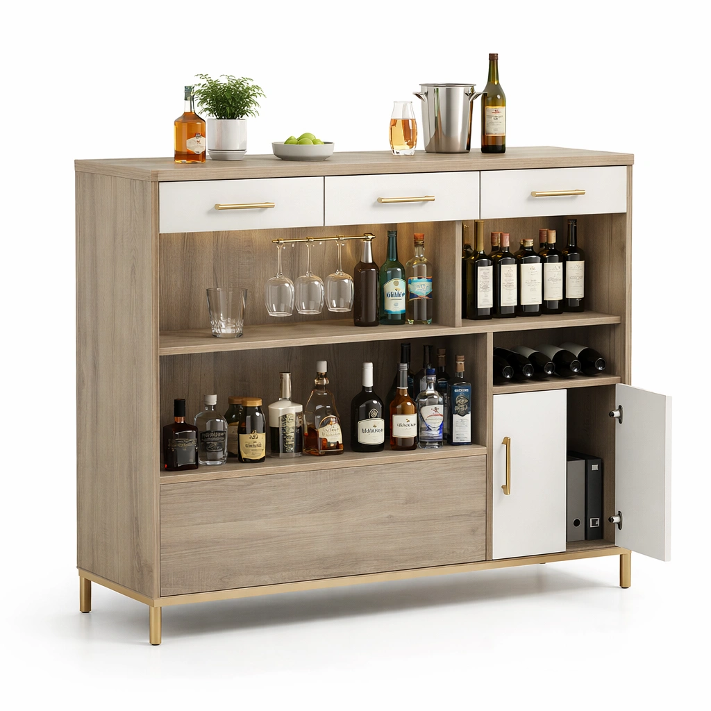 Sideboard Holz Weiss Modern mit Weinlager-avliron