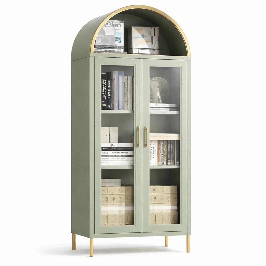 Vitrine Gruen Holz Glas Rund Design Modern-avliron