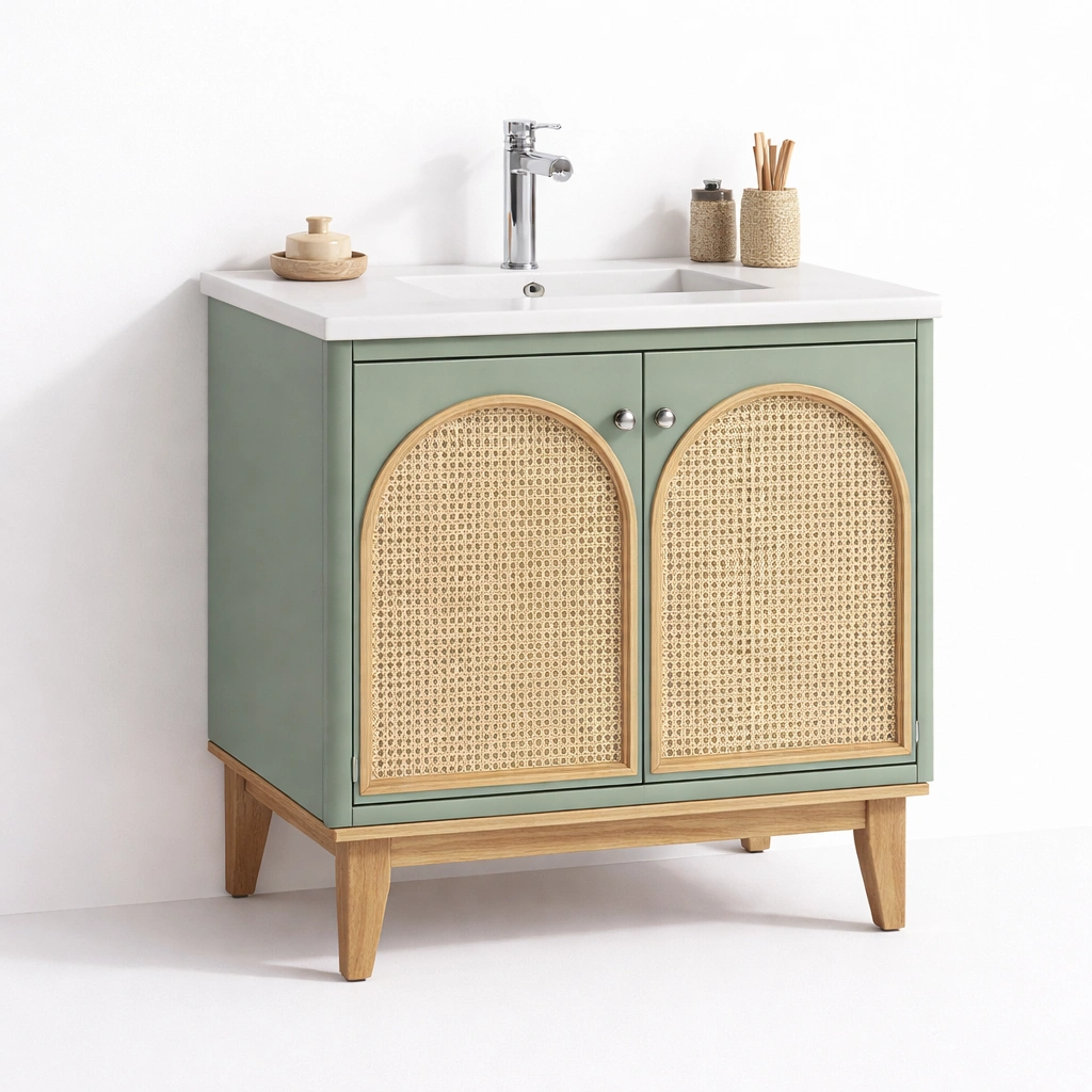 Waschbecken Unterschrank Modern Gruen Holz Rattan Design-avliron