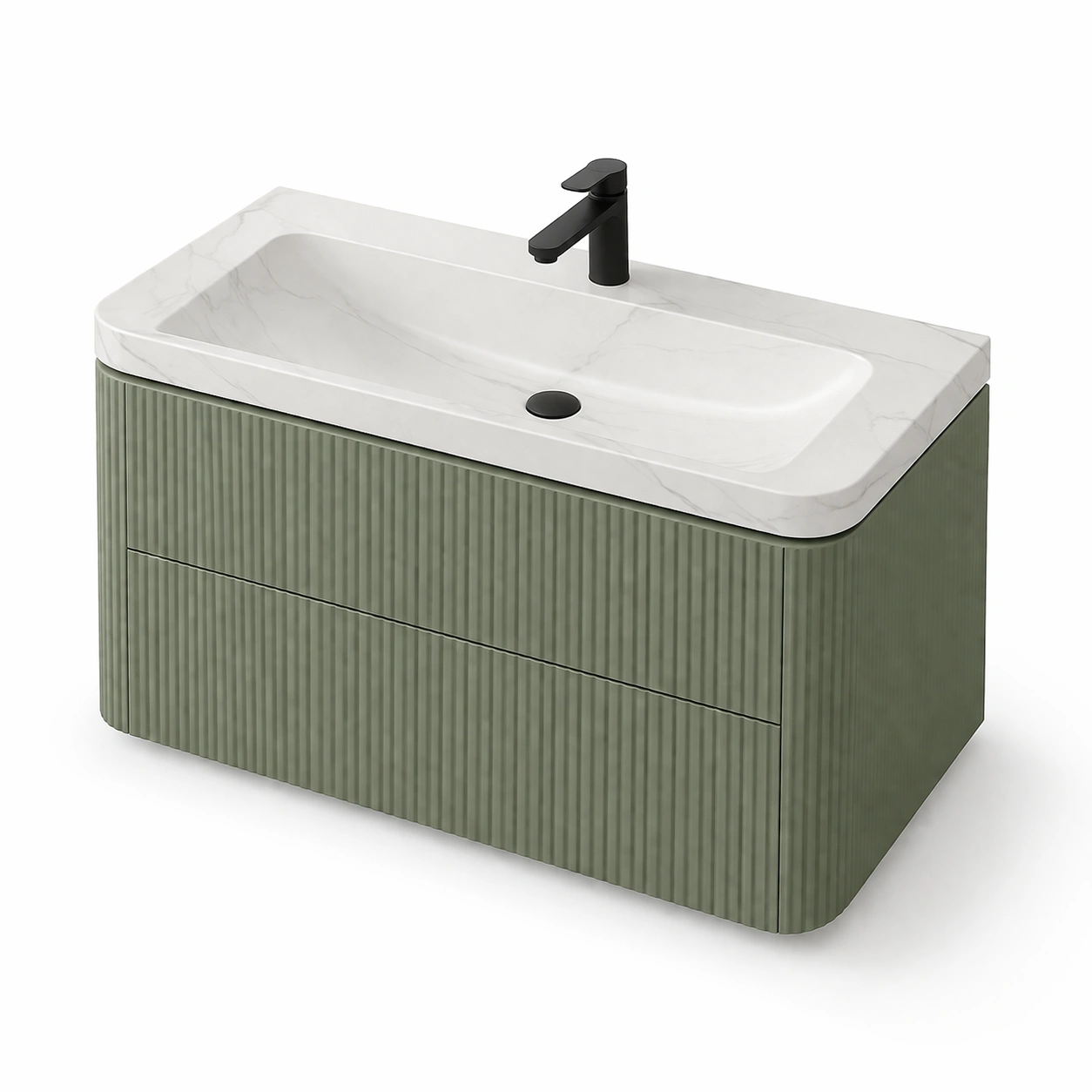 Waschbecken Unterschrank Modern Gruen Geriffelt Wandmontage-avliron