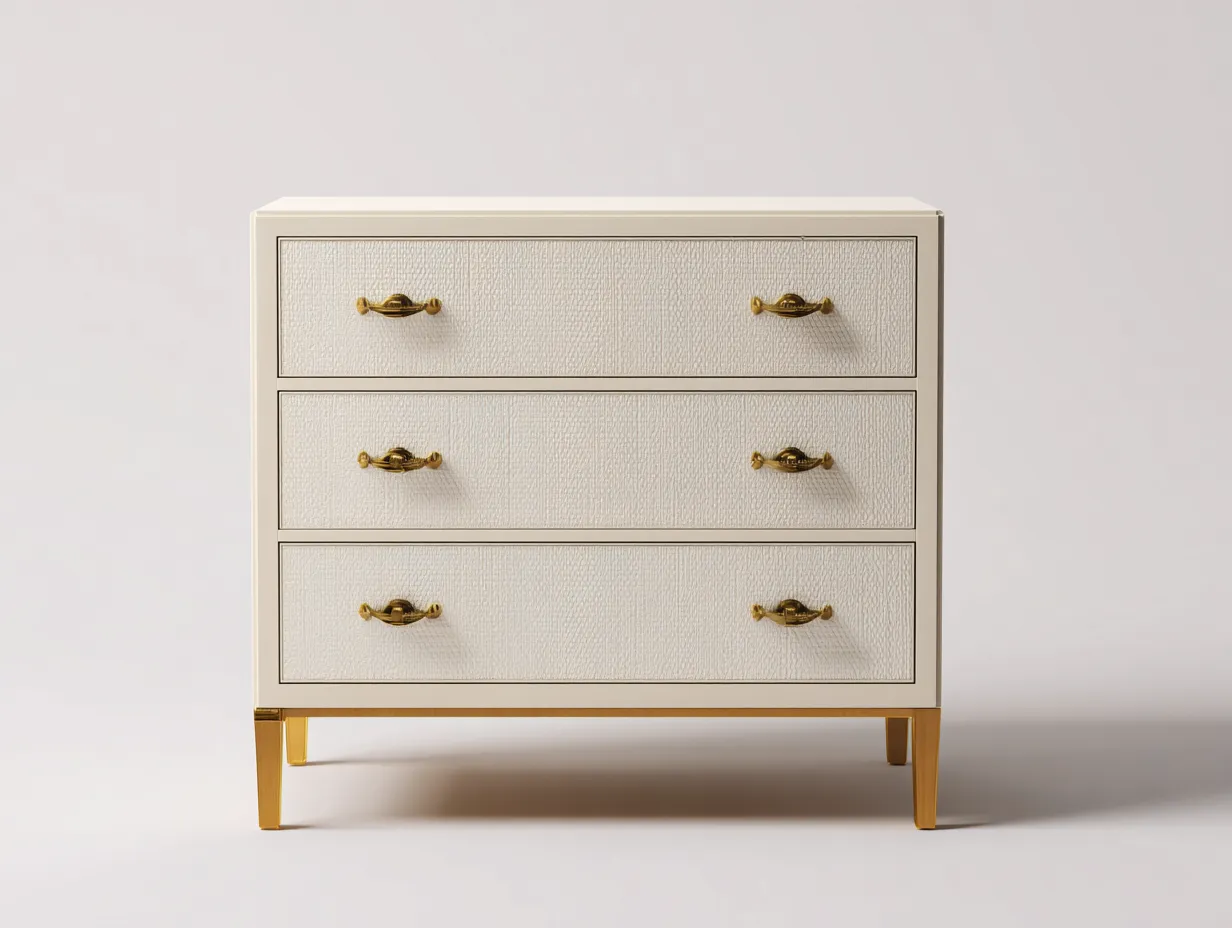 Nachttisch - Holzwerkstoff-Metall - 70x42x58 cm - Creme-Gold - Moderner Stil-Micorlystudio