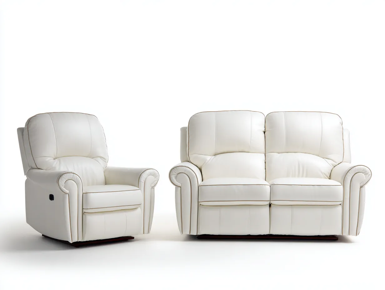Relaxsofa Sets - Leder-Holz-Metall - 170 x 94 x 101 cm - Weiß - Funktionales Design-Micorlystudio