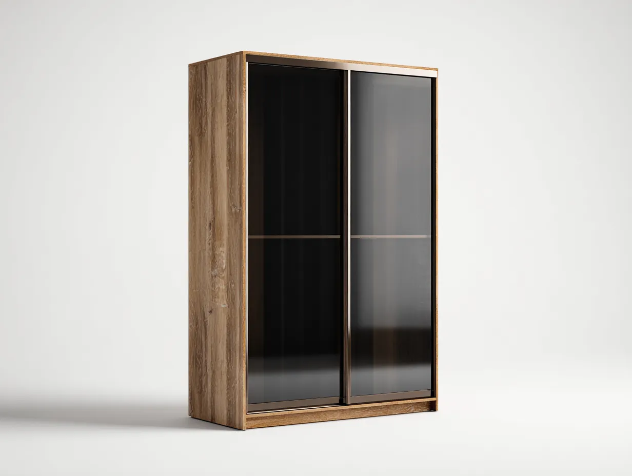Kleiderschrank-Holz-Glas-Metall-140x60x185 cm-Eichefarben-Schwarz-Modernes Design-Micorlystudio