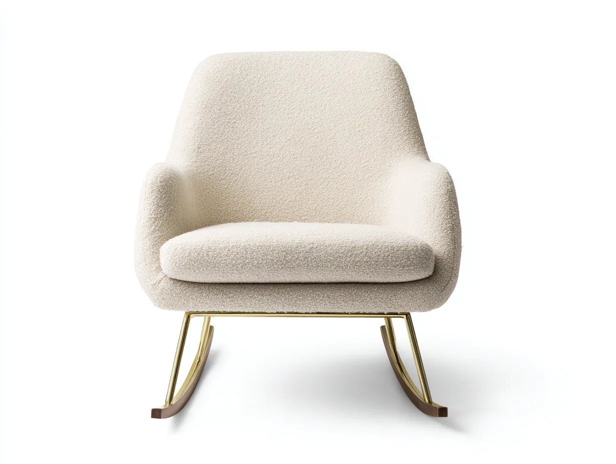 Schaukelstuhl - Stoff-Holz-Metall - 91 x 79 x 98 cm - Beige-Gold-Holzfarbe - Modern-Micorlystudio
