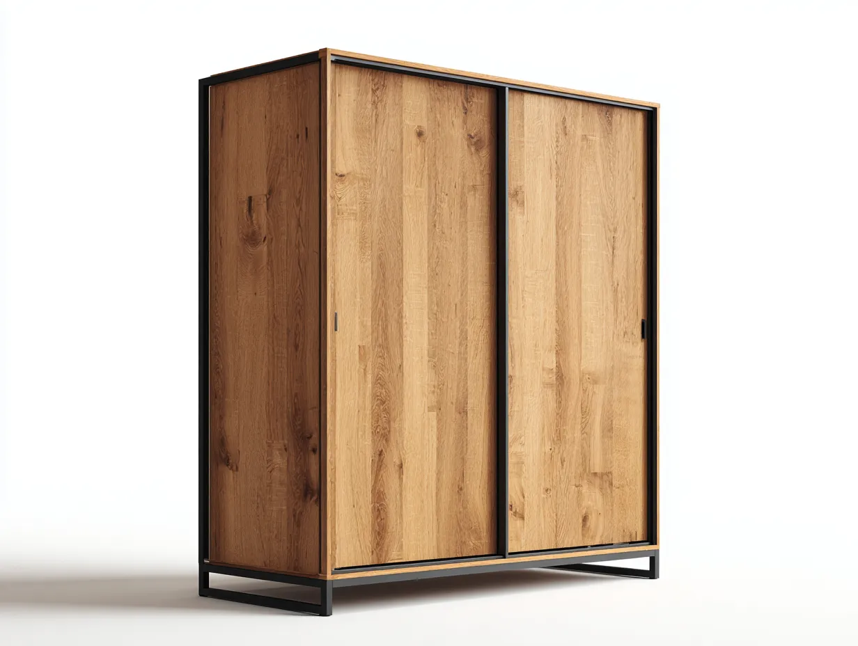 Kleiderschrank-Holz-Metall-160x62x185 cm-Eichefarben-Schwarz-Industrie-Stil-Micorlystudio