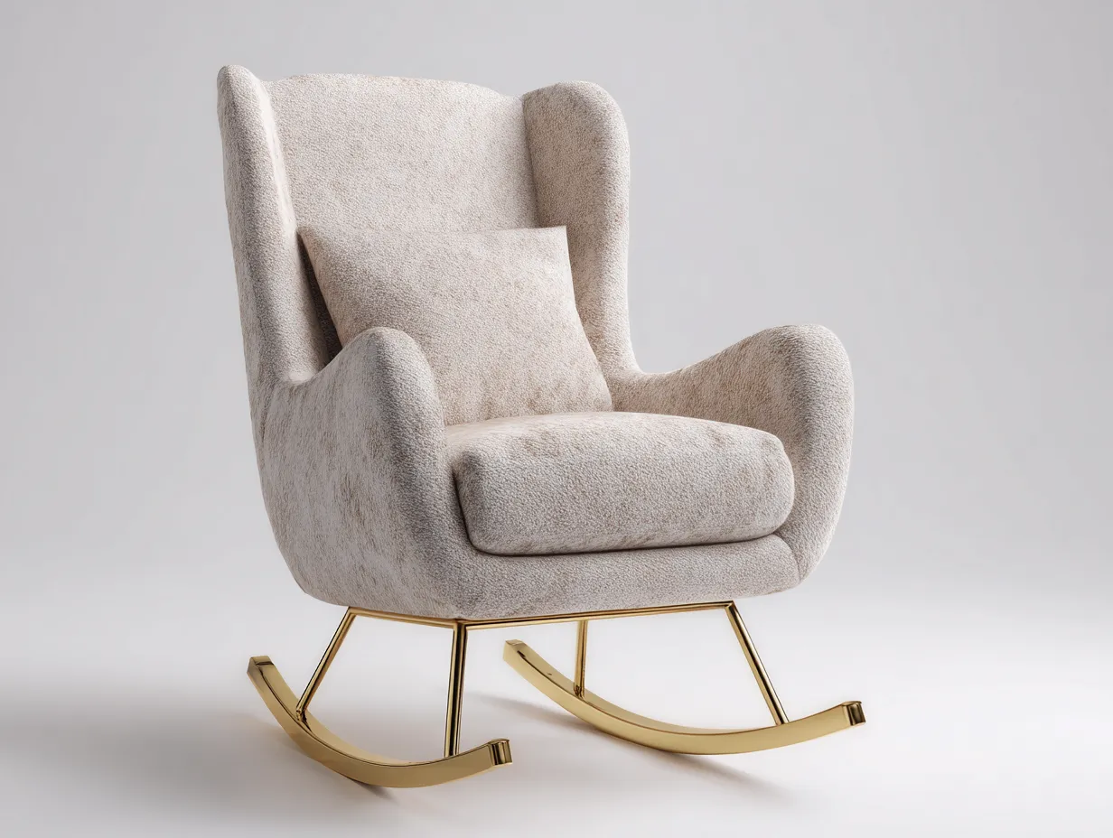 Schaukelstuhl - Stoff-Metall - 94 x 82 x 104 cm - Beige-Gold - Modern-Micorlystudio