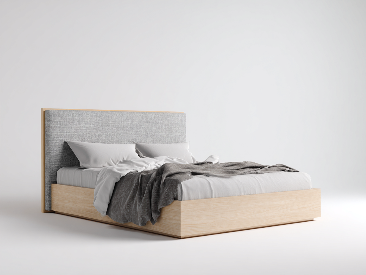 Doppelbett Holz Stoff 200x160x100 cm hellholz-grau - geeignet für Schlafzimmer - modernes Design-Coluxnidecor