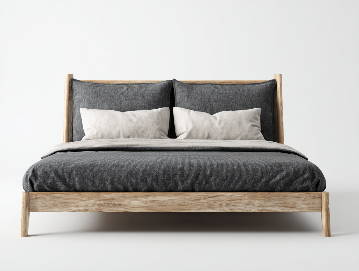 Doppelbett Holz Stoff 200x180x95 cm naturholz-dunkelgrau - geeignet für Schlafzimmer - modernes Design-Coluxnidecor